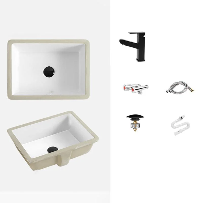 Rectangular Bathroom Sink in White with Overflow Porcelain Undermount Sink -Bathlova