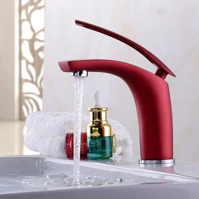 Red Bathroom Tap Brass Basin Sink Tap Mixer Tap Single Handle -Bathlova