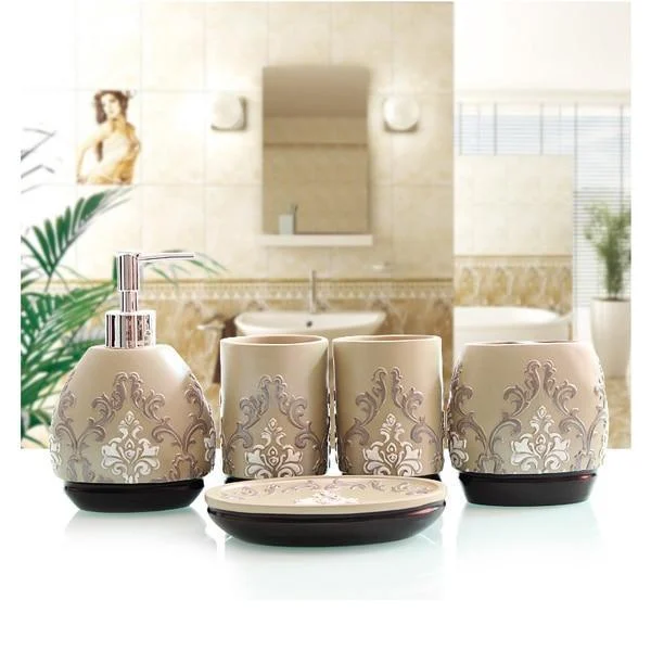 Resin Soap Dish, Soap Dispenser, Toothbrush Holder & Tumbler Bathroom Accessory 5 Piece Set -Bathlova