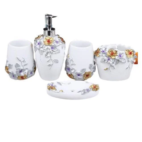 Resin Soap Dish, Soap Dispenser, Toothbrush Holder & Tumbler Bathroom Accessory 5 Piece Set -Bathlova