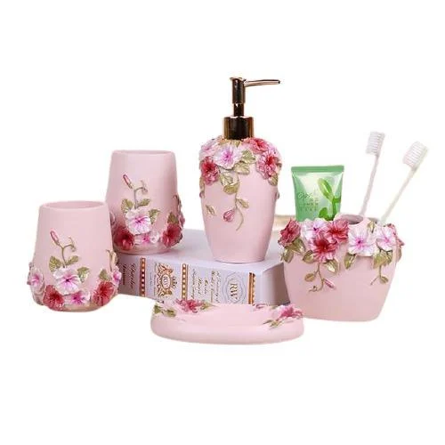 Resin Soap Dish, Soap Dispenser, Toothbrush Holder & Tumbler Bathroom Accessory 5 Piece Set -Bathlova