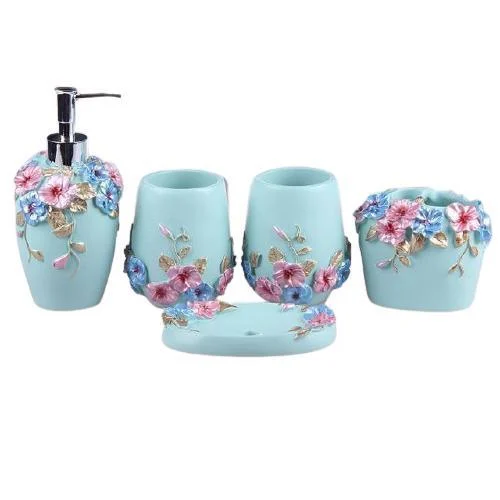 Resin Soap Dish, Soap Dispenser, Toothbrush Holder & Tumbler Bathroom Accessory 5 Piece Set -Bathlova