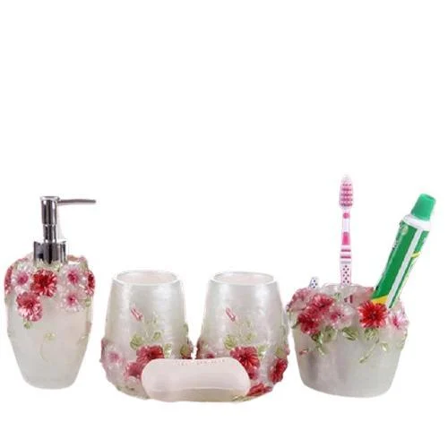 Resin Soap Dish, Soap Dispenser, Toothbrush Holder & Tumbler Bathroom Accessory 5 Piece Set -Bathlova