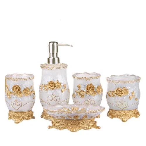 Resin Soap Dish, Soap Dispenser, Toothbrush Holder & Tumbler Bathroom Accessory 5 Piece Set -Bathlova