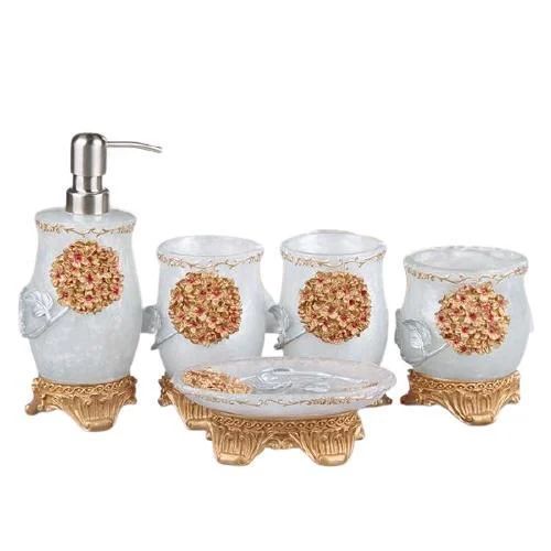 Resin Soap Dish, Soap Dispenser, Toothbrush Holder & Tumbler Bathroom Accessory 5 Piece Set -Bathlova