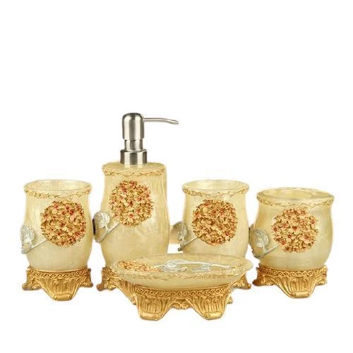 Resin Soap Dish, Soap Dispenser, Toothbrush Holder & Tumbler Bathroom Accessory 5 Piece Set -Bathlova