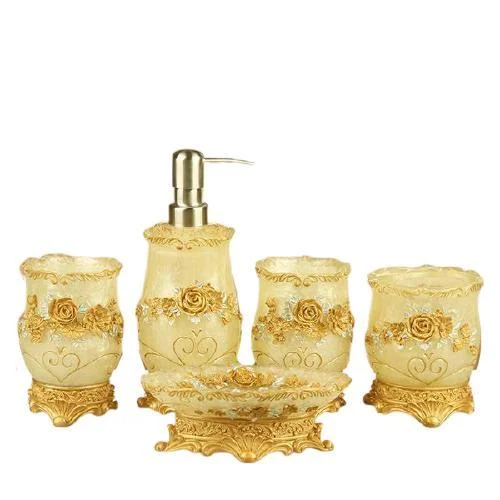 Resin Soap Dish, Soap Dispenser, Toothbrush Holder & Tumbler Bathroom Accessory 5 Piece Set -Bathlova