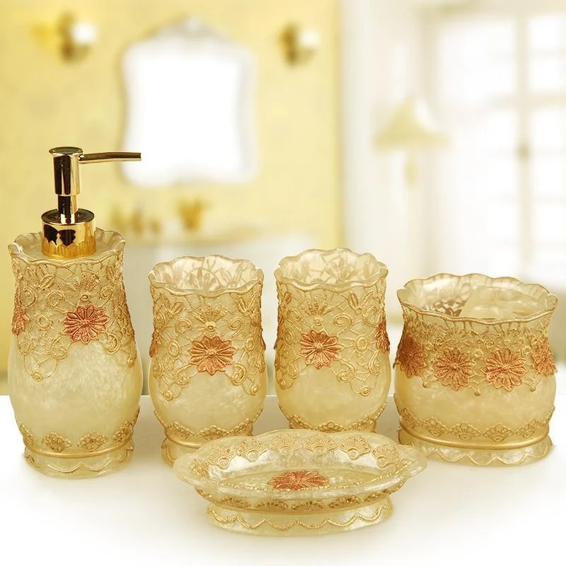 Resin Soap Dish, Soap Dispenser, Toothbrush Holder & Tumbler Bathroom Accessory 5 Piece Set -Bathlova