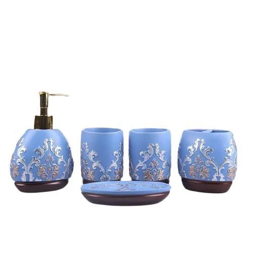 Resin Soap Dish, Soap Dispenser, Toothbrush Holder & Tumbler Bathroom Accessory 5 Piece Set -Bathlova