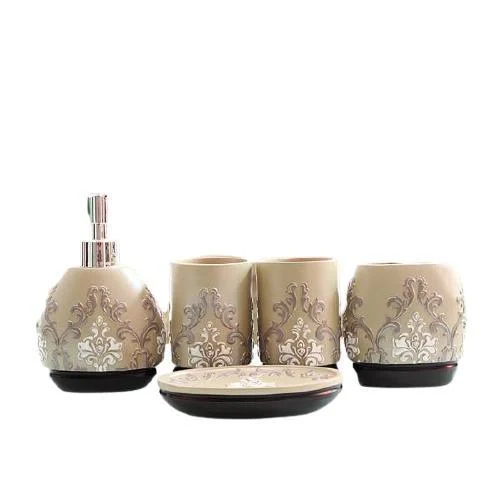 Resin Soap Dish, Soap Dispenser, Toothbrush Holder & Tumbler Bathroom Accessory 5 Piece Set -Bathlova