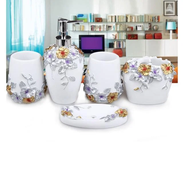 Resin Soap Dish, Soap Dispenser, Toothbrush Holder & Tumbler Bathroom Accessory 5 Piece Set -Bathlova