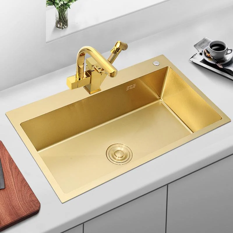 Retangle Drop-in Sink Stainless Steel Single Bowl Golden Kitchen Sink with Strainer -Bathlova