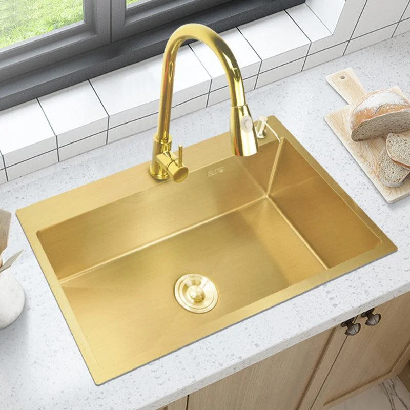 Retangle Drop-in Sink Stainless Steel Single Bowl Golden Kitchen Sink with Strainer -Bathlova