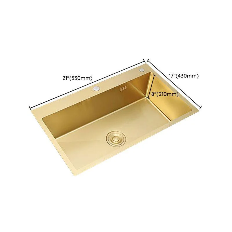 Retangle Drop-in Sink Stainless Steel Single Bowl Golden Kitchen Sink with Strainer -Bathlova