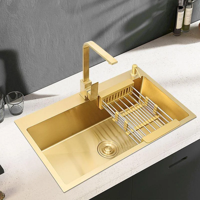 Retangle Drop-in Sink Stainless Steel Single Bowl Golden Kitchen Sink with Strainer -Bathlova