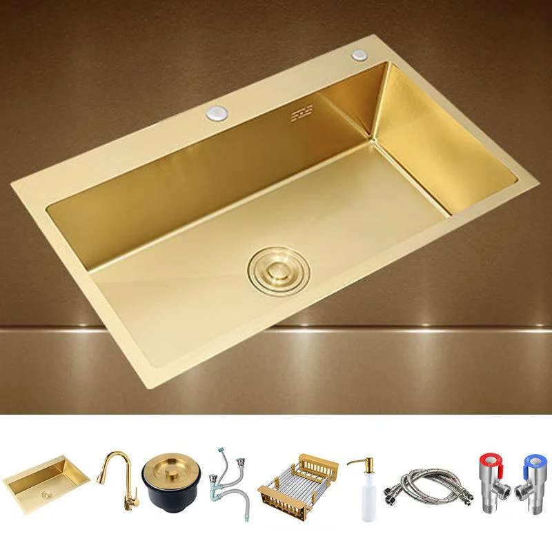 Retangle Drop-in Sink Stainless Steel Single Bowl Golden Kitchen Sink with Strainer -Bathlova