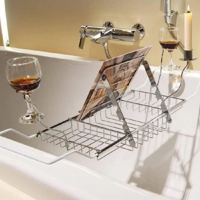 Retractable Drain Bathtub Caddy Tray -Bathlova