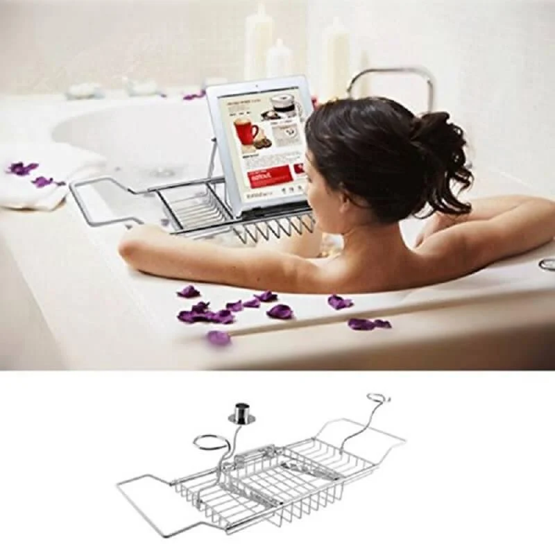 Retractable Drain Bathtub Caddy Tray -Bathlova