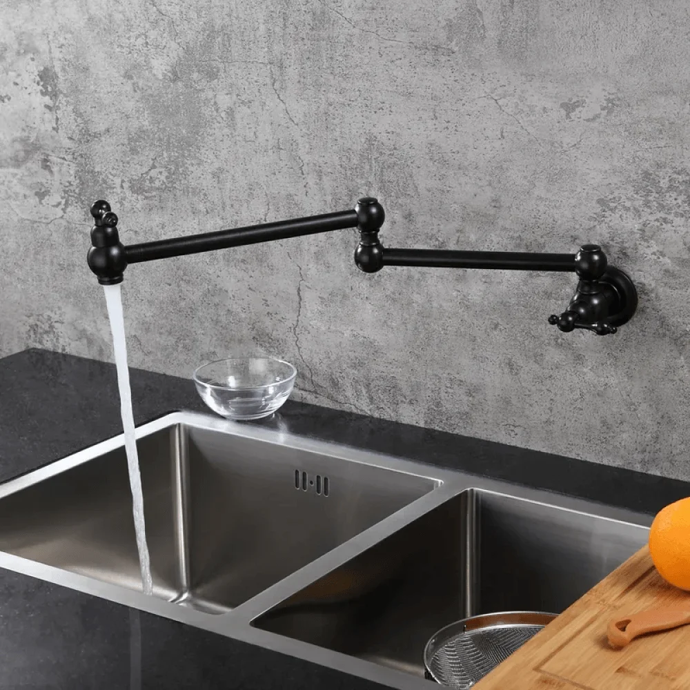 Retractable Wall Mounted Kitchen Tap with Double Swing Joints -Bathlova