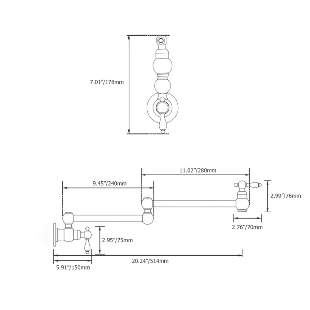 Retractable Wall Mounted Kitchen Tap with Double Swing Joints -Bathlova