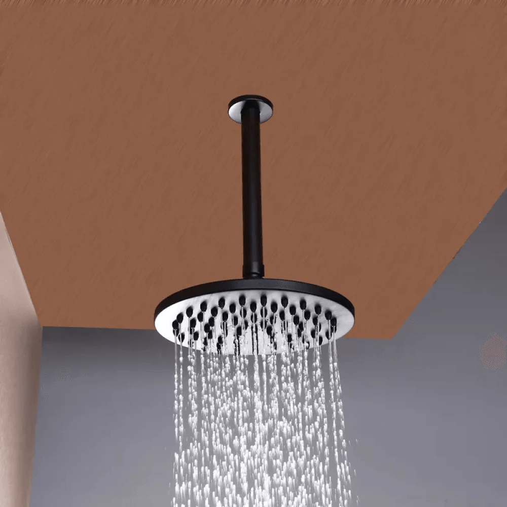 Retro 1-Handle Ceiling Mounted Shower in Antique Black - Round Shower Head & Hand Shower Set Rain -Bathlova