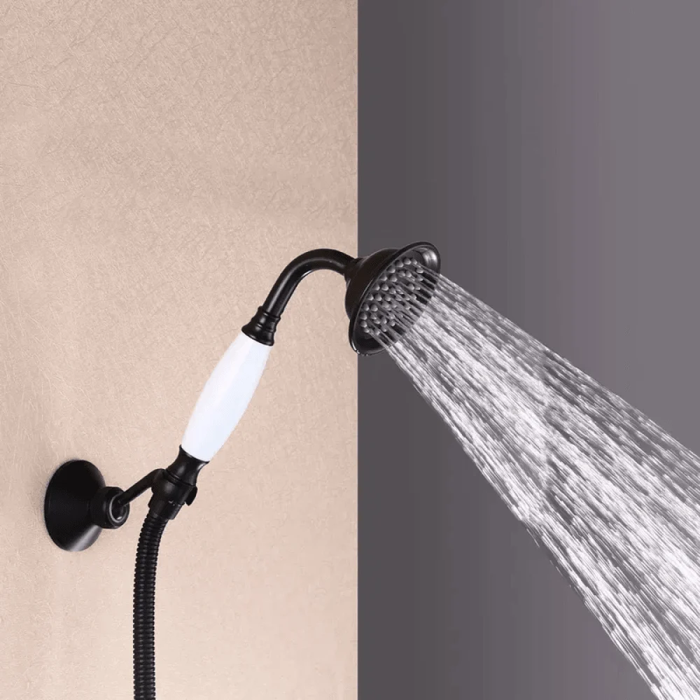 Retro 1-Handle Ceiling Mounted Shower in Antique Black - Round Shower Head & Hand Shower Set Rain -Bathlova