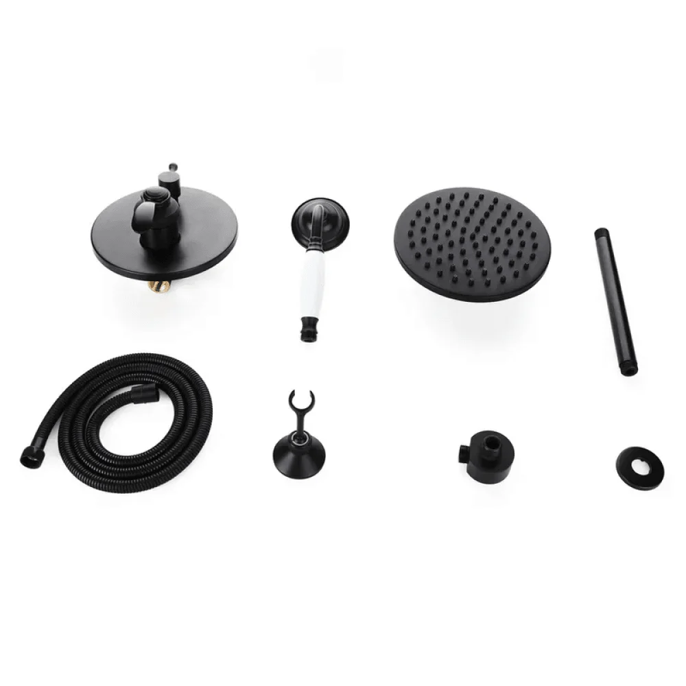 Retro 1-Handle Ceiling Mounted Shower in Antique Black - Round Shower Head & Hand Shower Set Rain -Bathlova