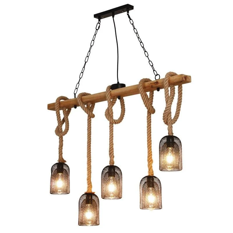 Reuben - Rustic Wood Beam and Rope Chandelier -Bathlova