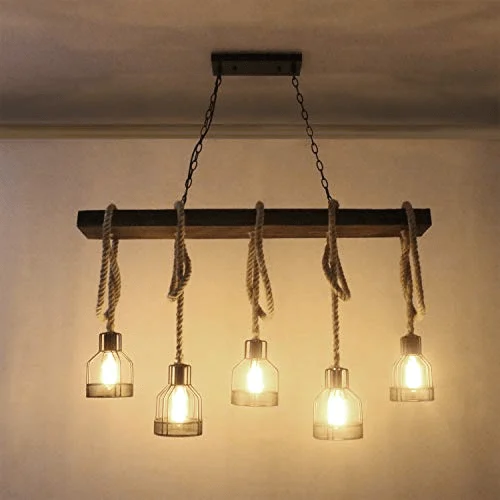 Reuben - Rustic Wood Beam and Rope Chandelier -Bathlova