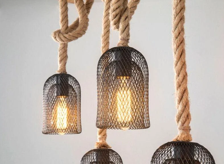 Reuben - Rustic Wood Beam and Rope Chandelier -Bathlova