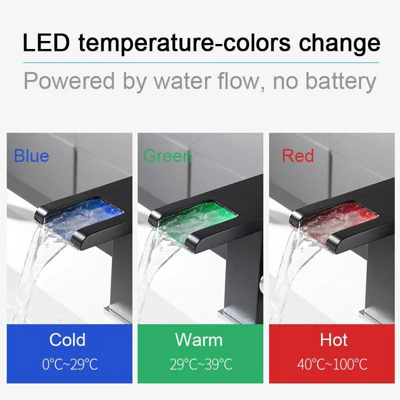 RGB Color Change Powered by Water Flow LED Waterfall Basin Tap -Bathlova