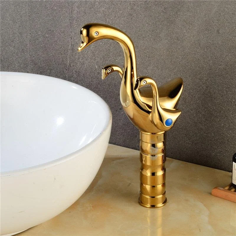 Rose Gold Basin Tap Bathroom Sink Tap Double Handle Swan Tap -Bathlova