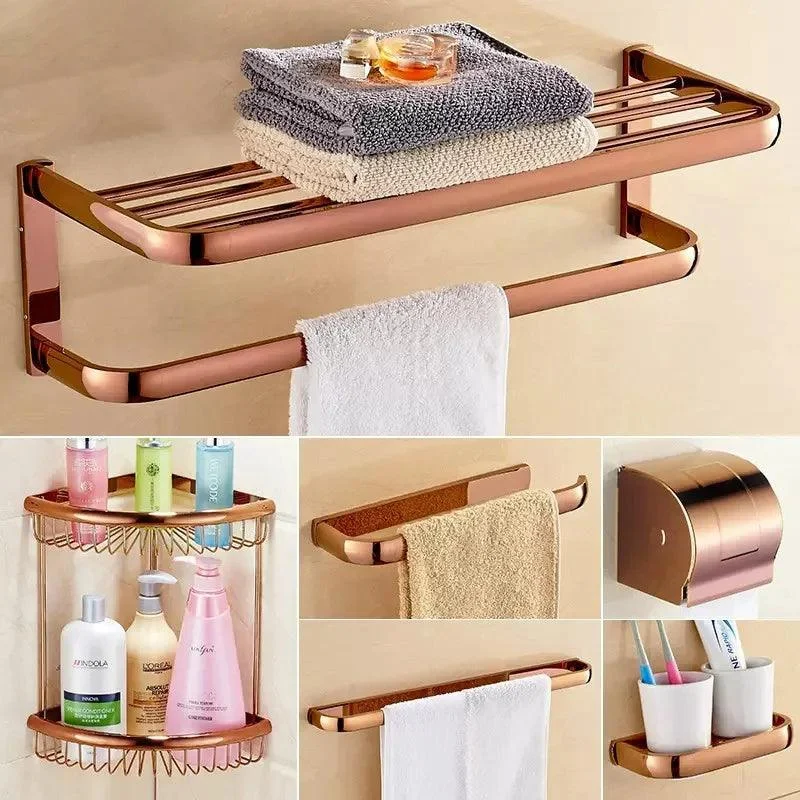 Rose Gold Bathroom Accessories Towel Rack Bathroom Shelf Paper Holder -Bathlova