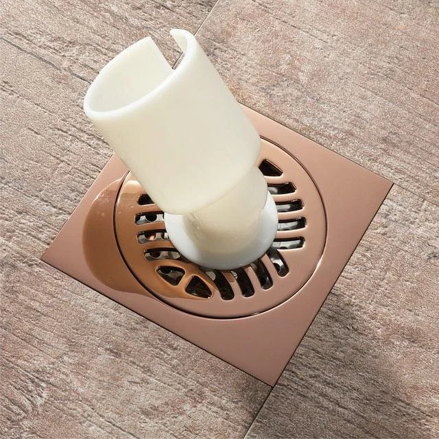 Rose Gold Floor Drain Square Brass Drain Anti-odor Shower Drains -Bathlova