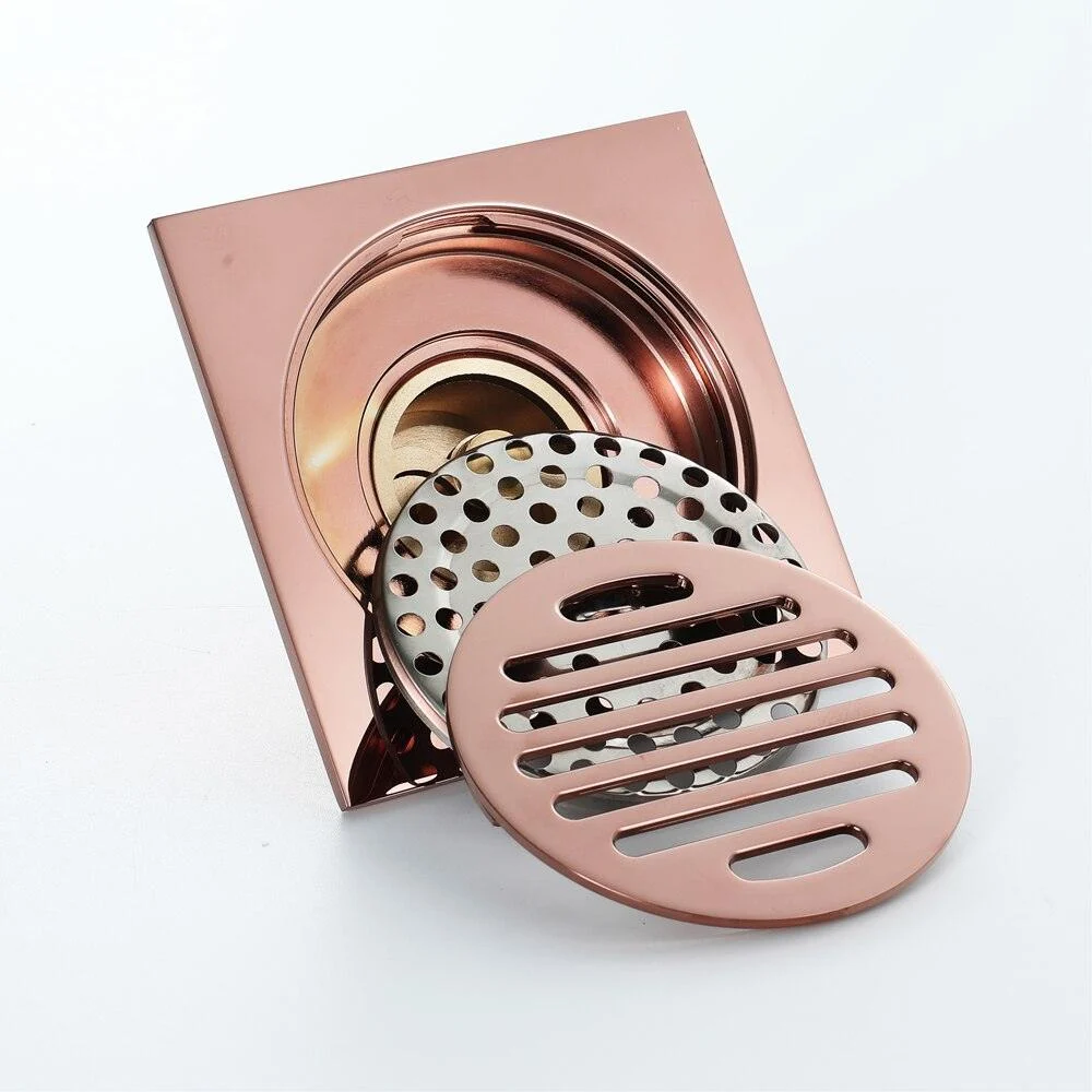 Rose Gold Floor Drain Square Brass Drain Anti-odor Shower Drains -Bathlova