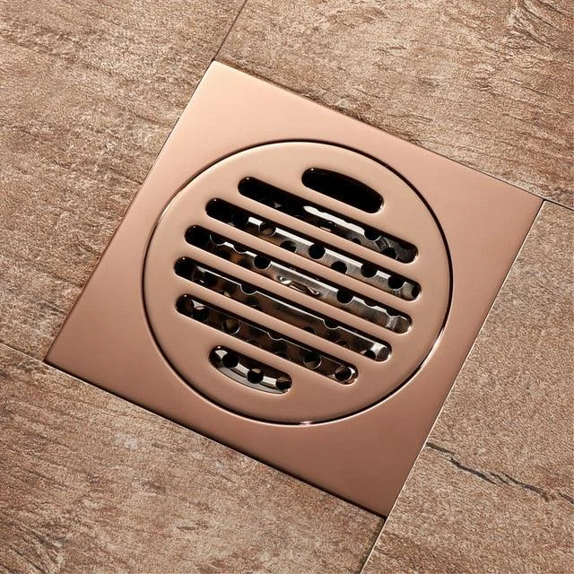 Rose Gold Floor Drain Square Brass Drain Anti-odor Shower Drains -Bathlova