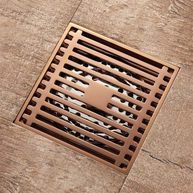 Rose Gold Floor Drain Square Brass Drain Anti-odor Shower Drains -Bathlova