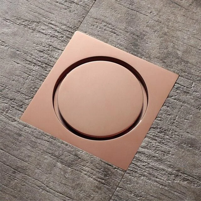 Rose Gold Floor Drain Square Brass Drain Anti-odor Shower Drains -Bathlova