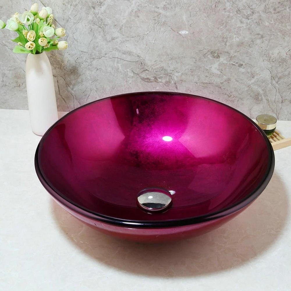 Rose Red Unique Tempered Glass Basin Sink Washbasin Tap Set -Bathlova