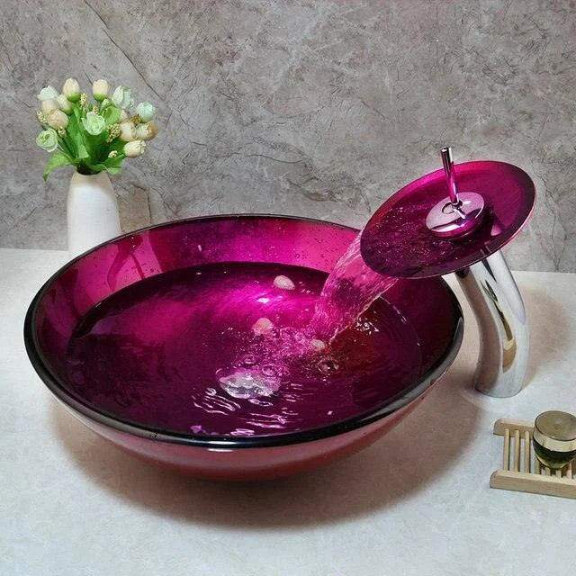 Rose Red Unique Tempered Glass Basin Sink Washbasin Tap Set -Bathlova