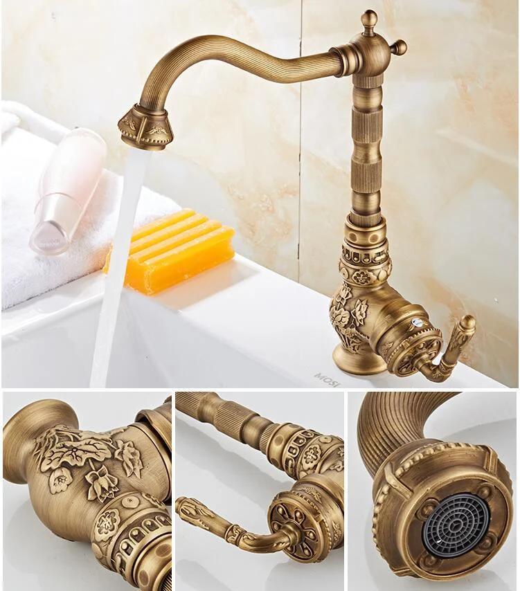 Rotatable Vintage Antique Brass Kitchen Tap -Bathlova