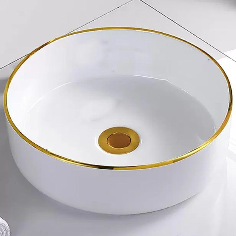 Round Bathroom Sink Ceramic Washroom Sink with Rod Handle Tap -Bathlova