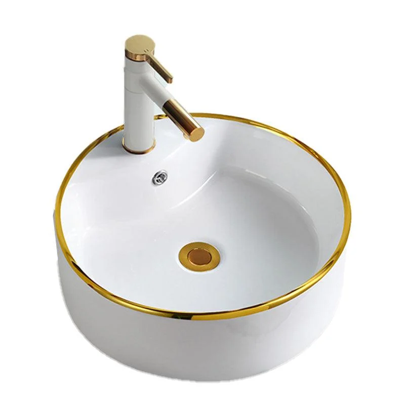 Round Bathroom Sink Ceramic Washroom Sink with Rod Handle Tap -Bathlova