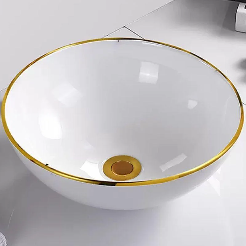 Round Bathroom Sink Ceramic Washroom Sink with Rod Handle Tap -Bathlova