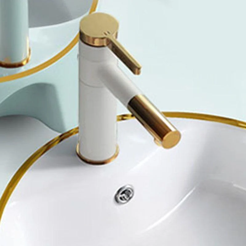 Round Bathroom Sink Ceramic Washroom Sink with Rod Handle Tap -Bathlova