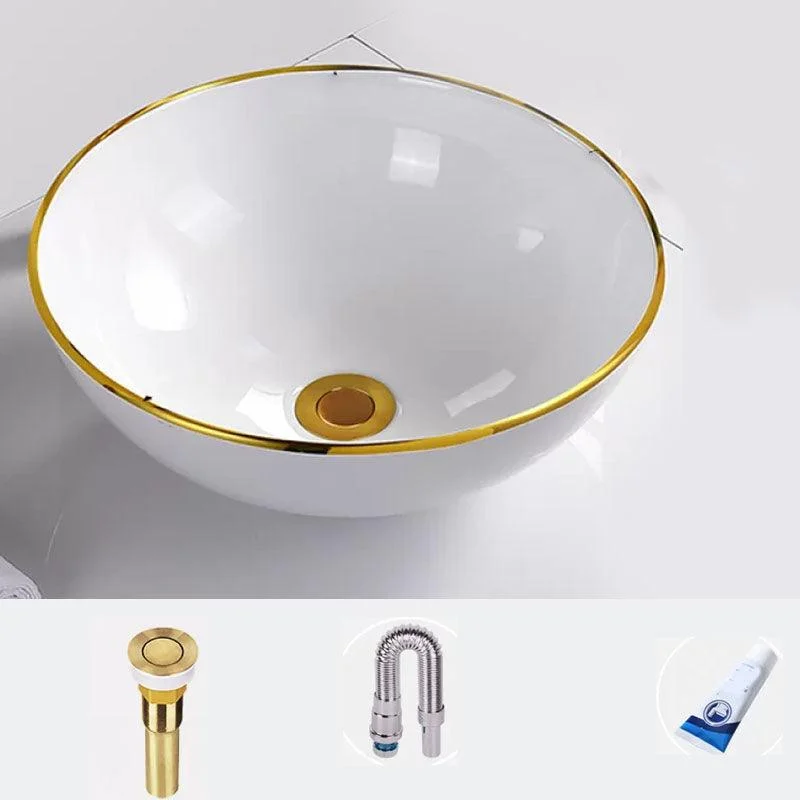 Round Bathroom Sink Ceramic Washroom Sink with Rod Handle Tap -Bathlova