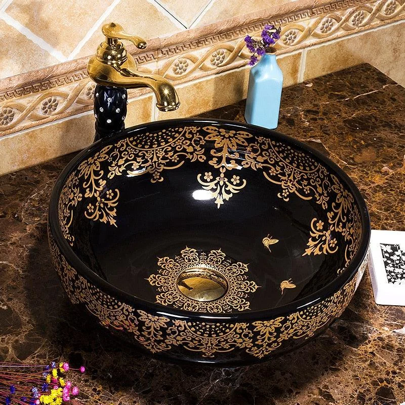 Round Bowl Sinks Vessel Basin Bathroom Washbasin Ceramic Basin Sink -Bathlova