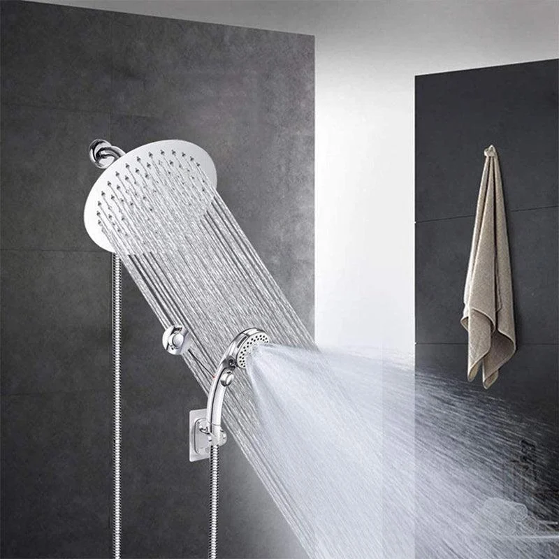 Round Dual Shower Head Stainless Steel 5-Spray Patterns Wall-Mount Showerhead -Bathlova