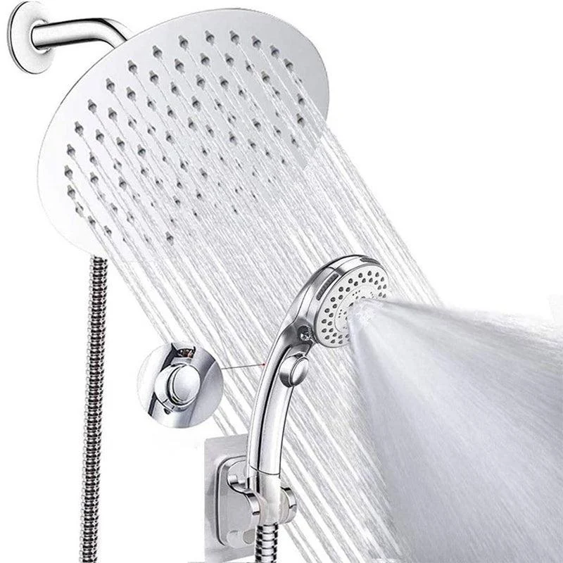 Round Dual Shower Head Stainless Steel 5-Spray Patterns Wall-Mount Showerhead -Bathlova