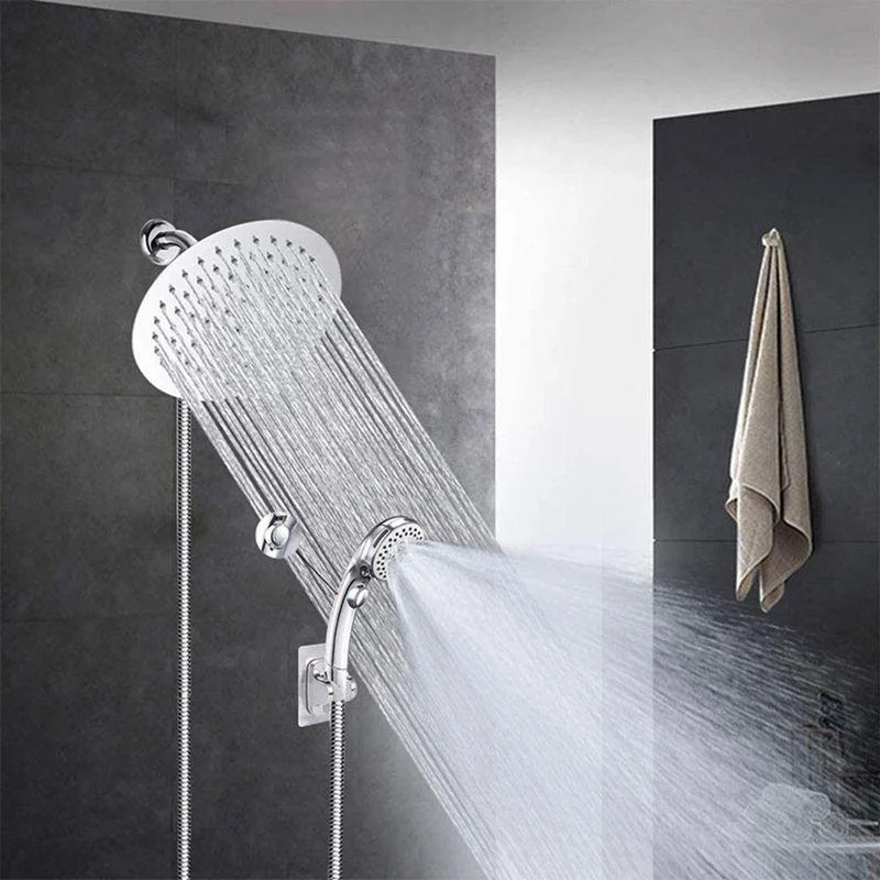 Round Dual Shower Head Stainless Steel 5-Spray Patterns Wall-Mount Showerhead -Bathlova